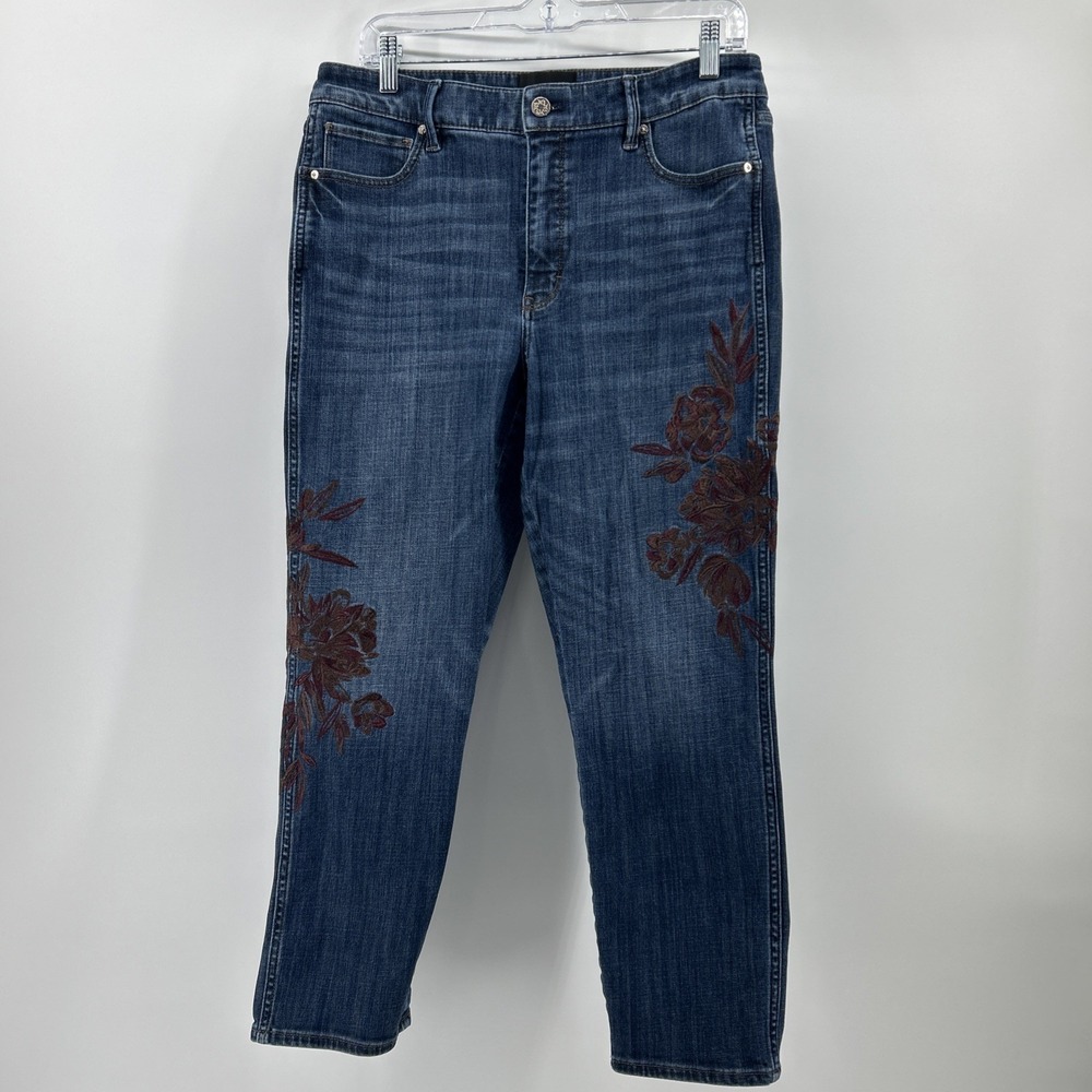 White House Black Market Jeans Women's 12 Denim Cotton Stretch Ankle Floral